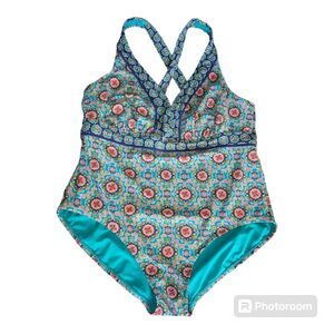 Catalina Bathing Suit Women 3X One Piece Floral Strap Cross Back Swim